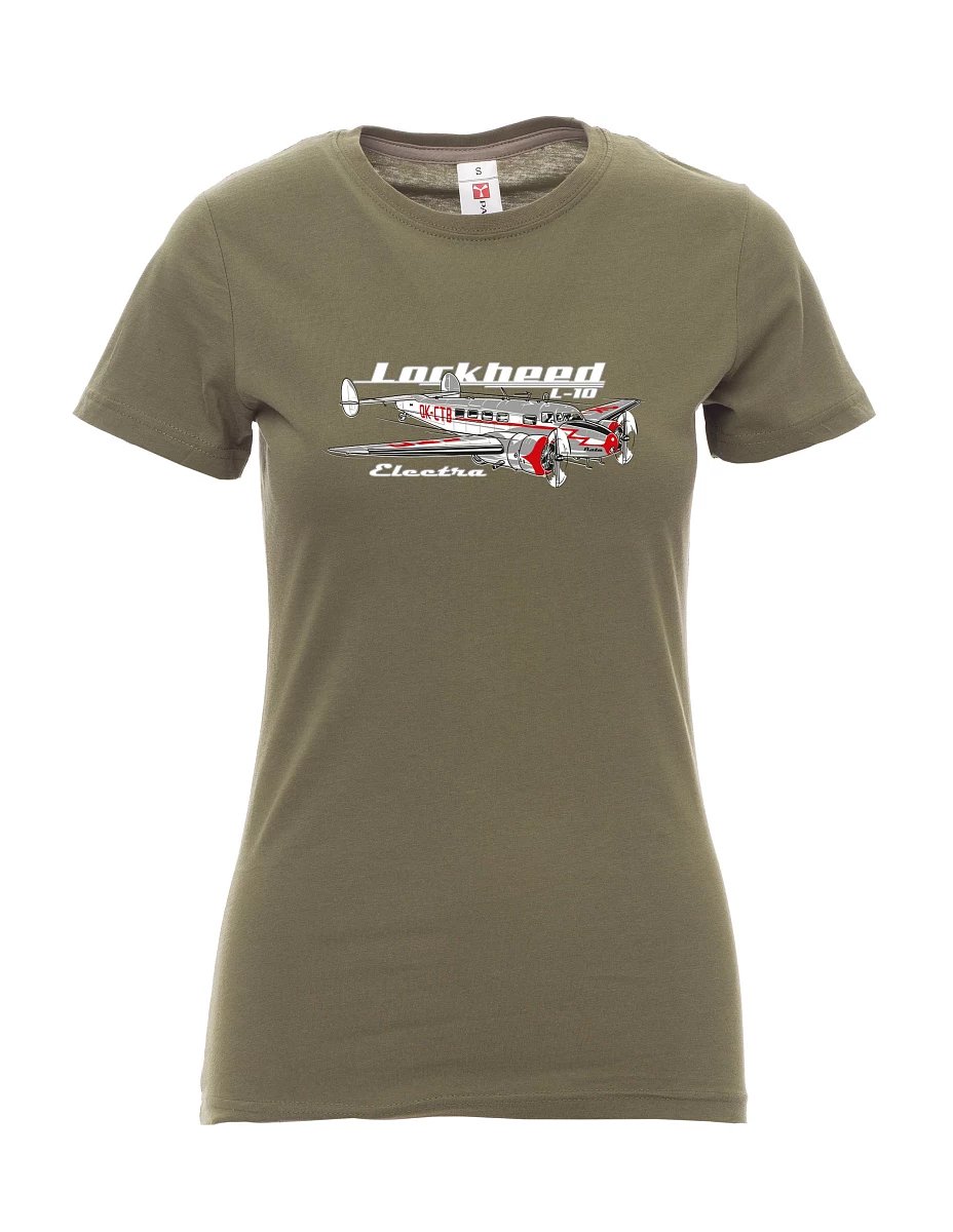 Khaki dámské tričko Lockheed L-10 Electra
