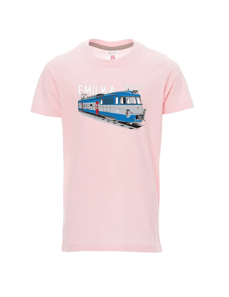 Světle růžové detské tričko Elektrické jednotky 475.1 "Emilka"