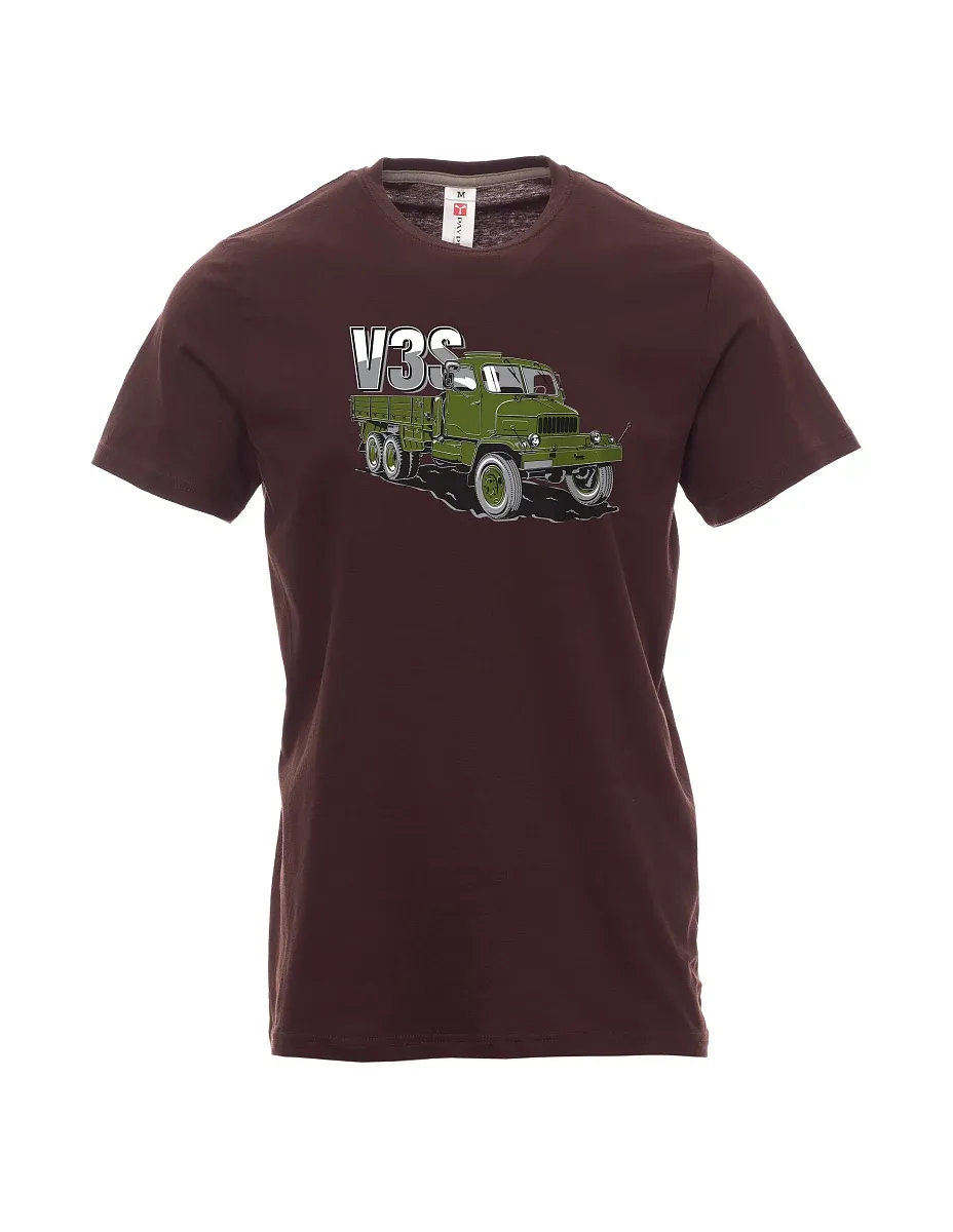 Tmavo hnedé pánské tričko Nákladný automobil V3S Valník