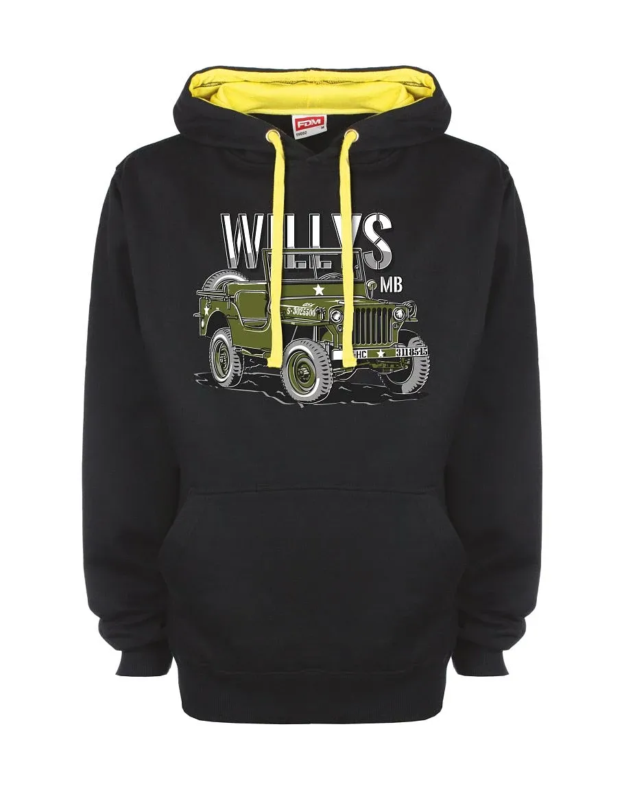 Žluto-černá mikina s Willys MB