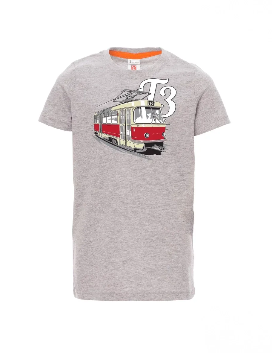 Šedý melír detské tričko Tramvaj T3