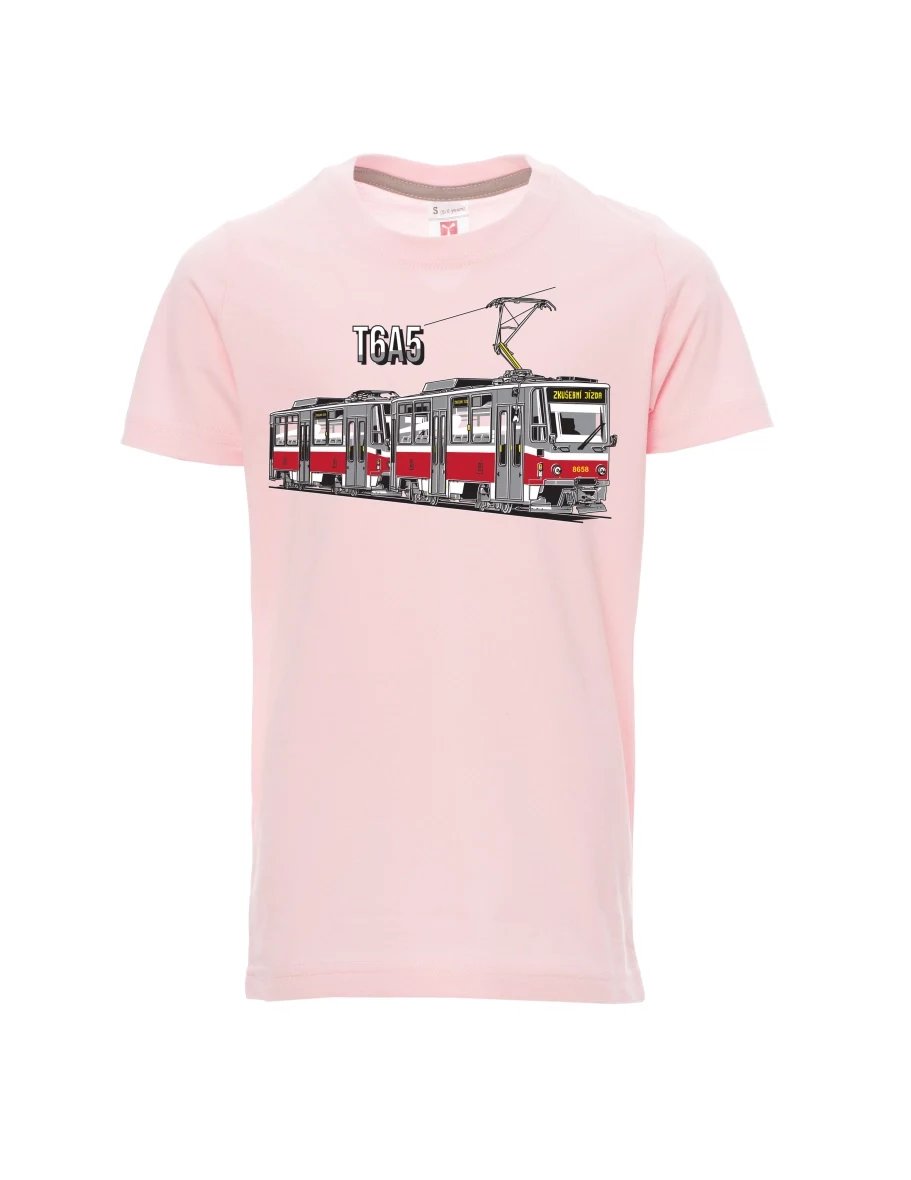 Světle růžové detské tričko Tramvaj T6A5