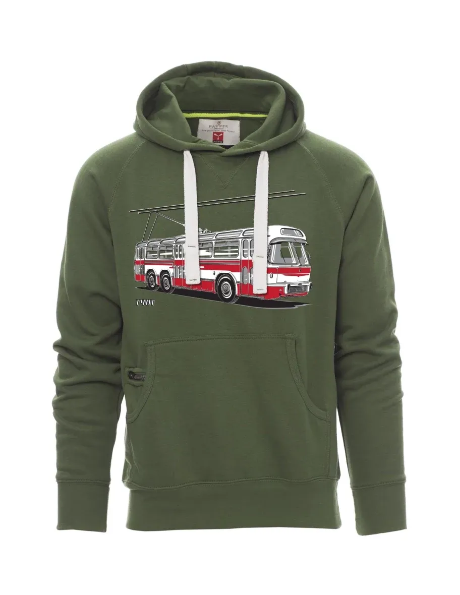 Tmavě zelená pánská mikina Trolejbus  T401