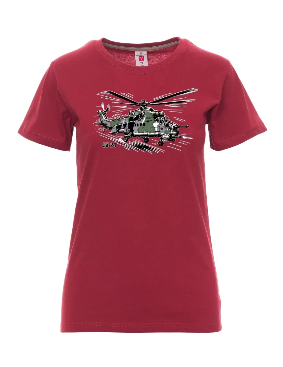 Bordó dámské tričko Vrtuľník Mi-24