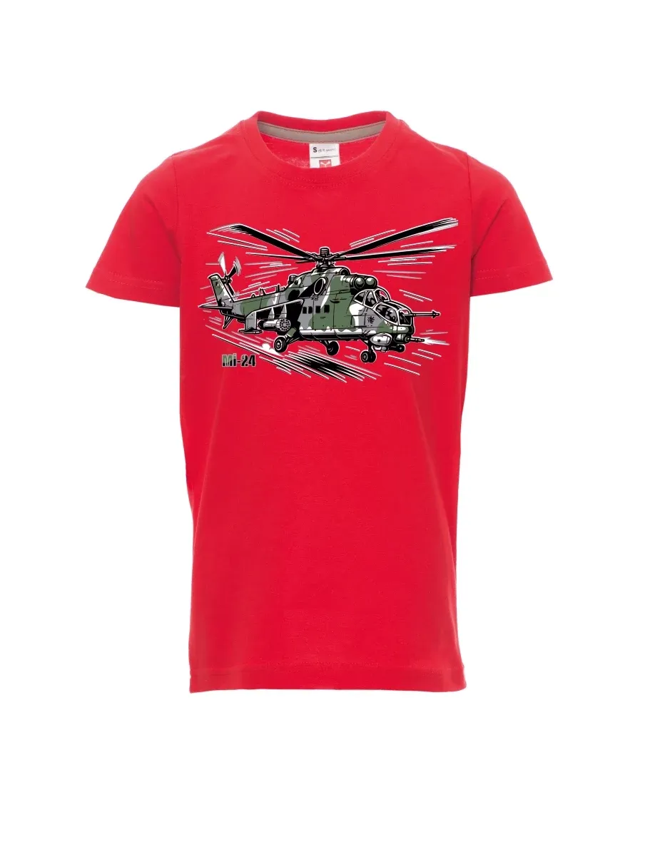 Červené detské tričko Vrtuľník Mi-24