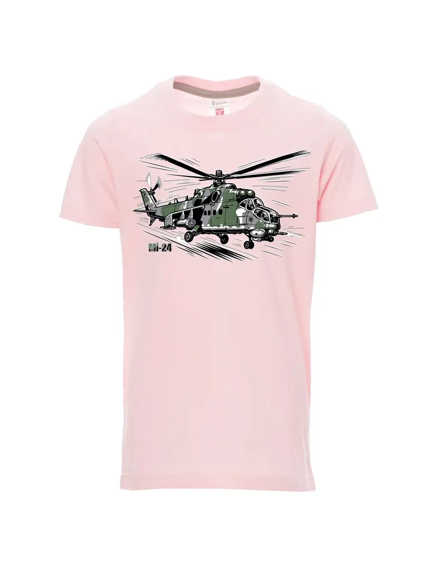 Světle růžové detské tričko Vrtuľník Mi-24