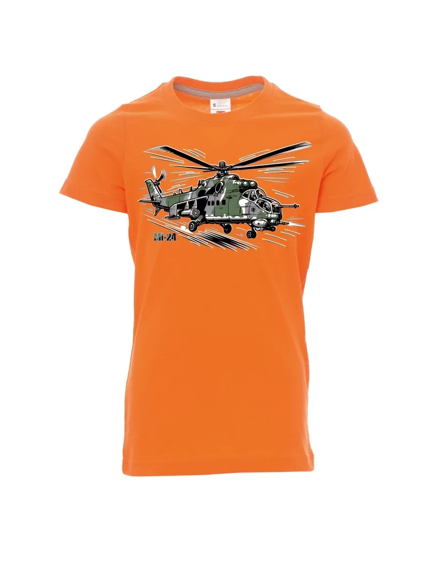 Oranžové detské tričko Vrtuľník Mi-24