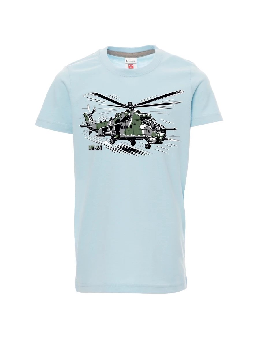 Bledě modré detské tričko Vrtuľník Mi-24