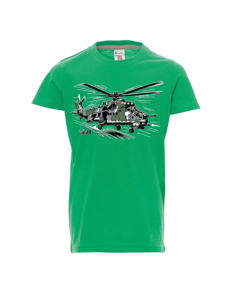 Zelené detské tričko Vrtuľník Mi-24