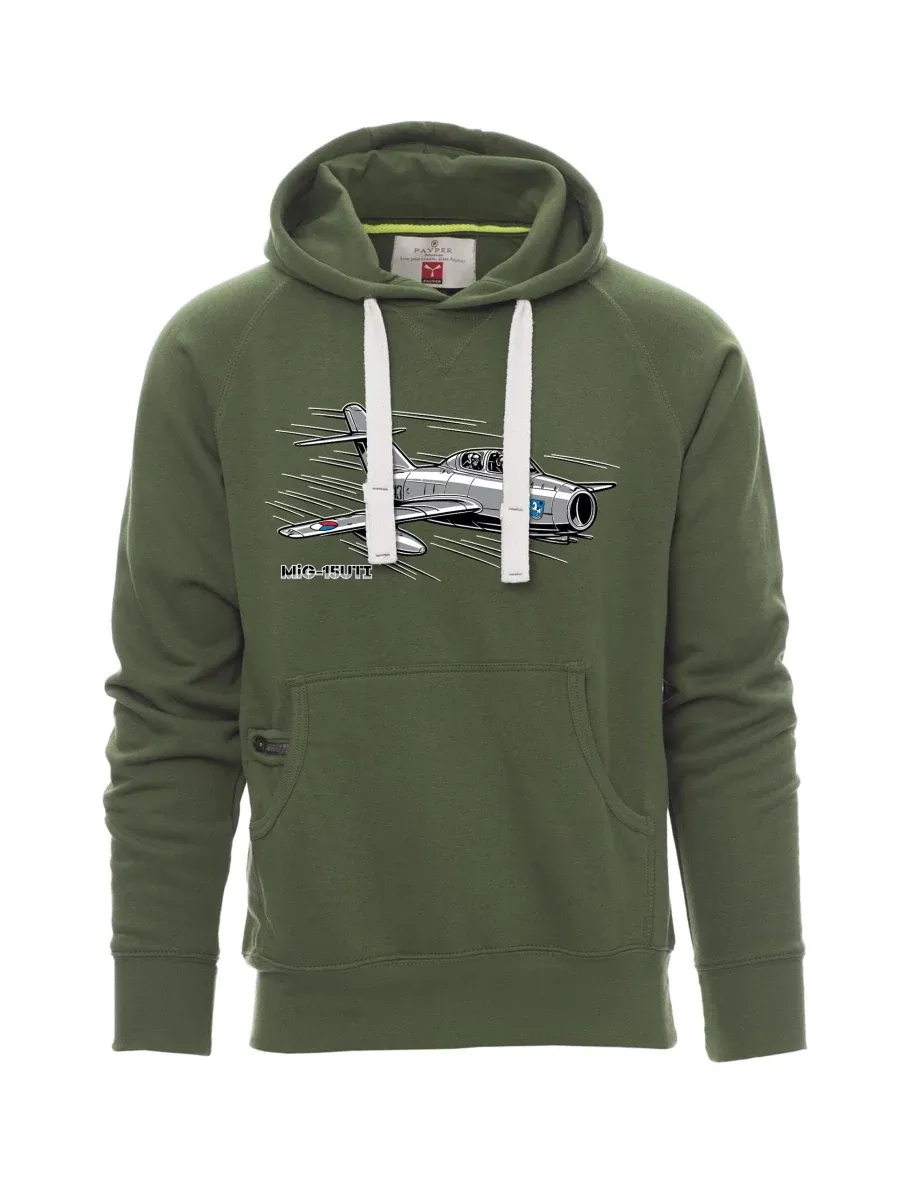 Tmavě zelená pánská mikina Lietadlo MiG-15UTI