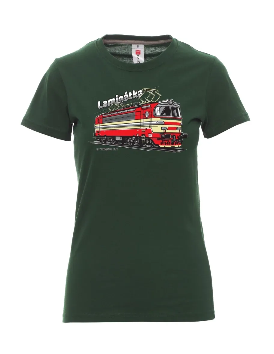 Tmavě zelené dámské tričko Lokomotíva 230 „Laminátka“