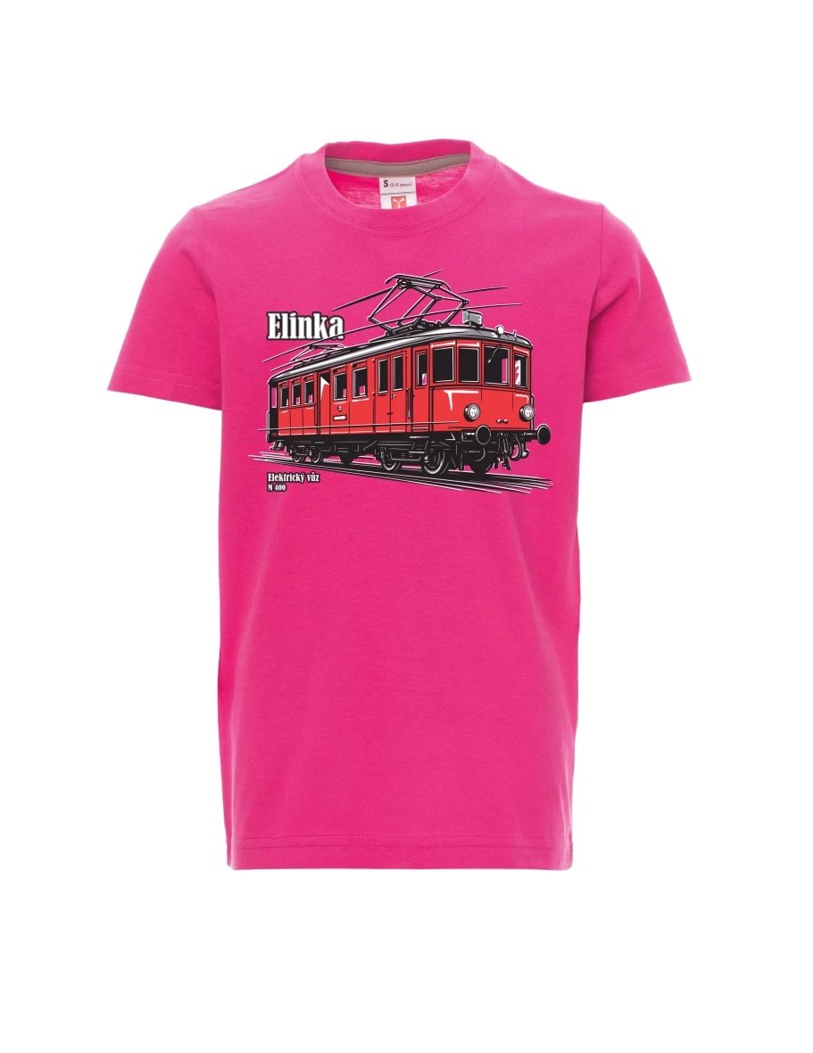 Růžové detské tričko Elektrický vozeň M 400 „Elinka“