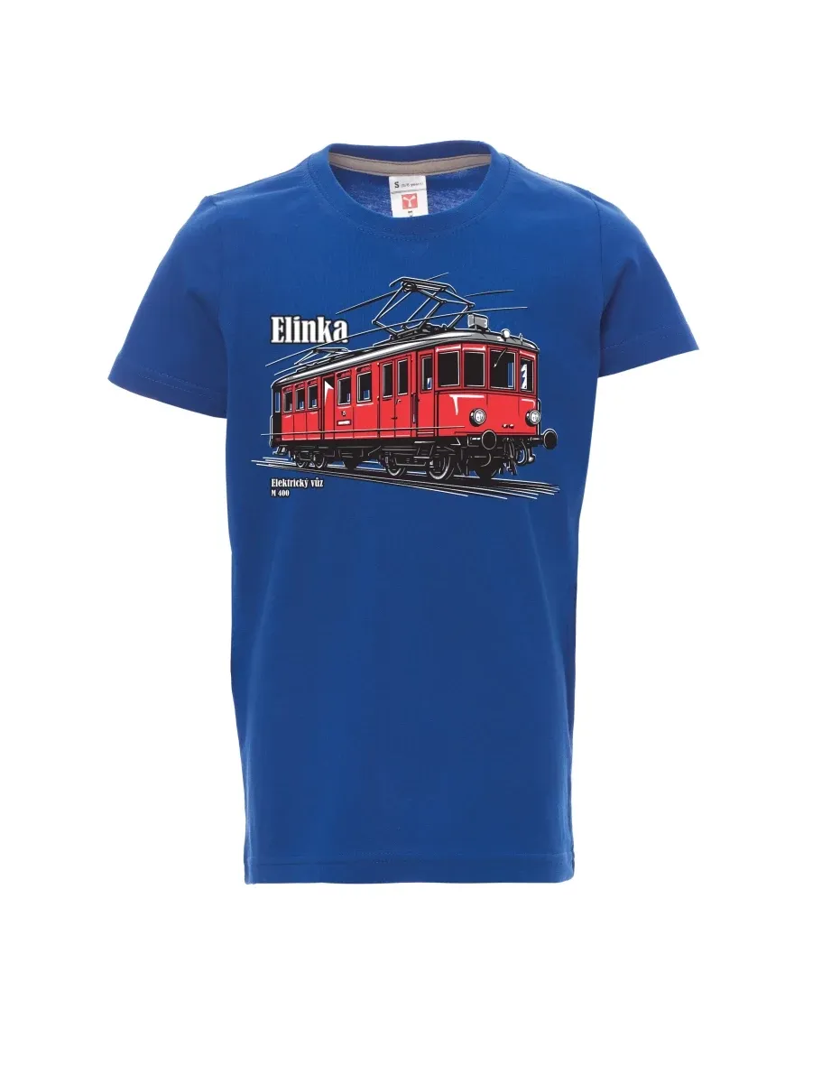 Modré detské tričko Elektrický vozeň M 400 „Elinka“