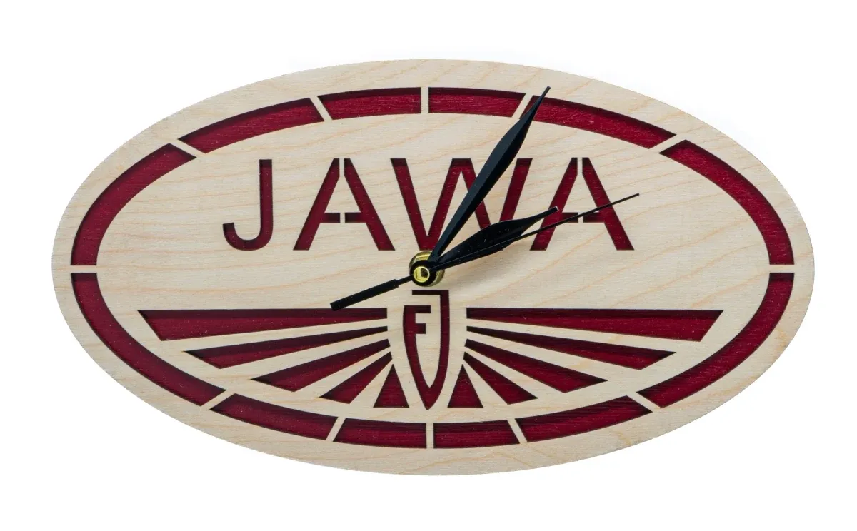 Drevené hodiny Logo Jawa Fj