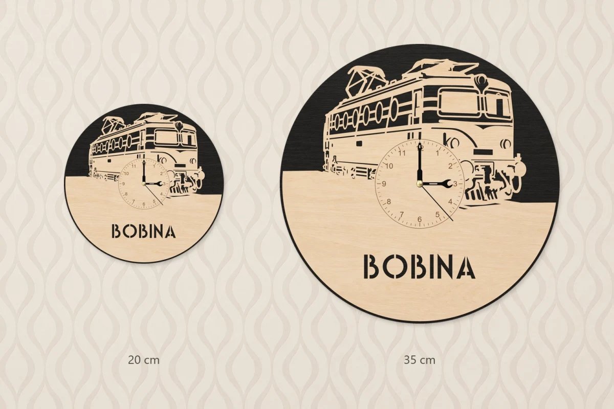 Drevené hodiny s motívom lokomotívy 140 „Bobina“