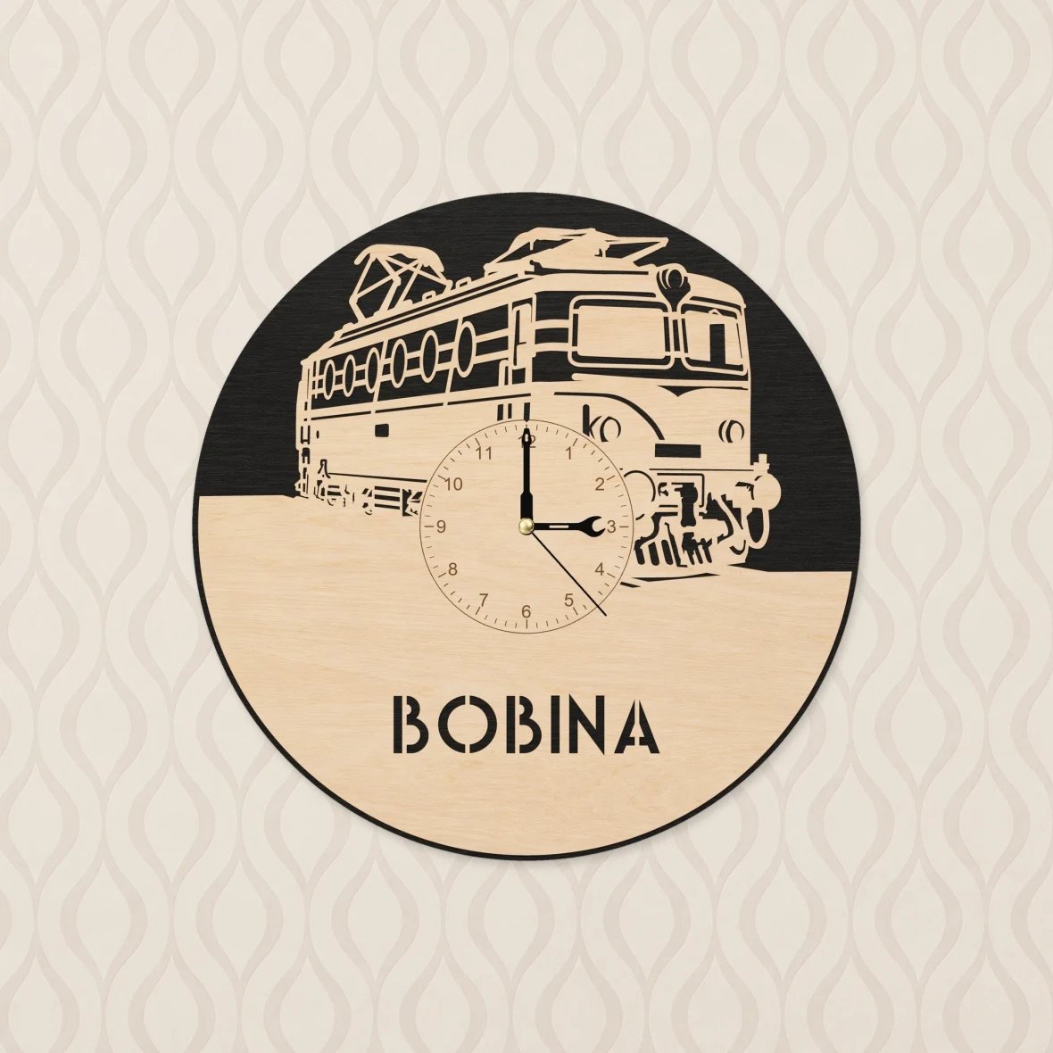 Drevené hodiny s motívom lokomotívy 140 „Bobina“