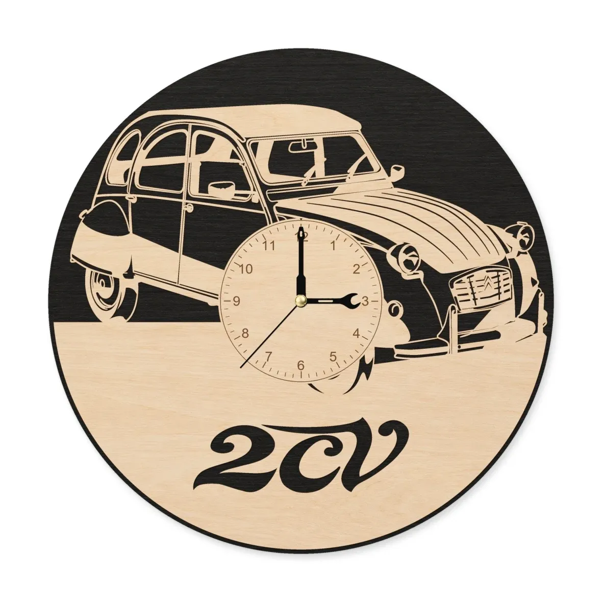 Drevené nástenné hodiny – Kačica 2CV