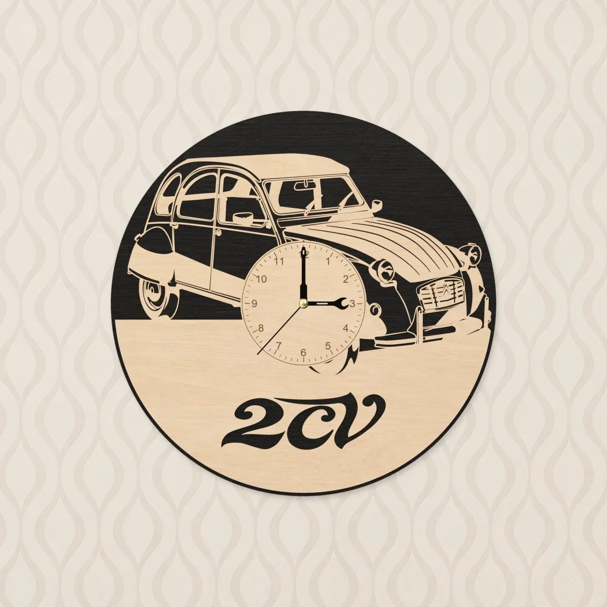 Drevené nástenné hodiny – Kačica 2CV