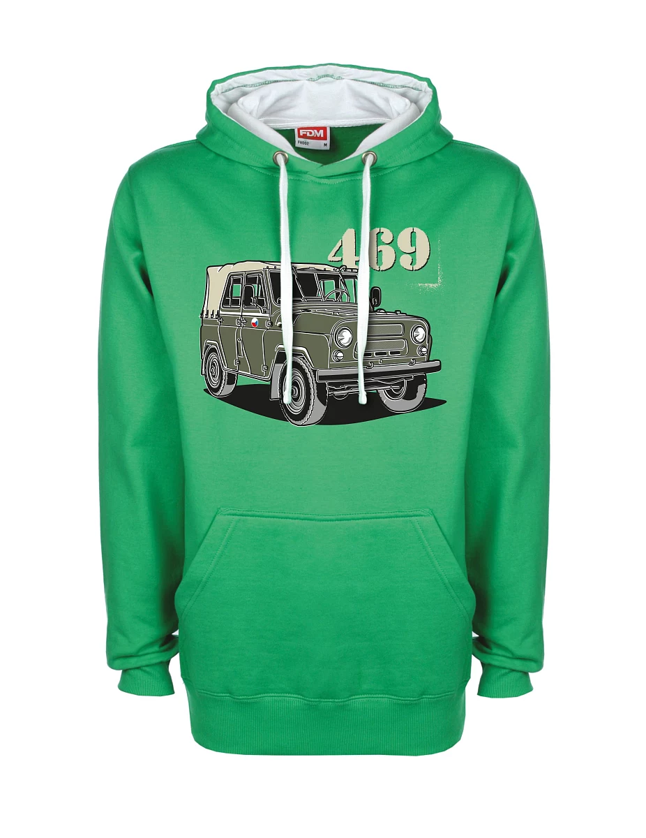 Bílo-zelená mikina UAZ 469 ČS vlajka