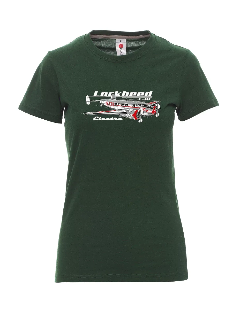 Tmavě zelené dámské tričko Lockheed L-10 Electra