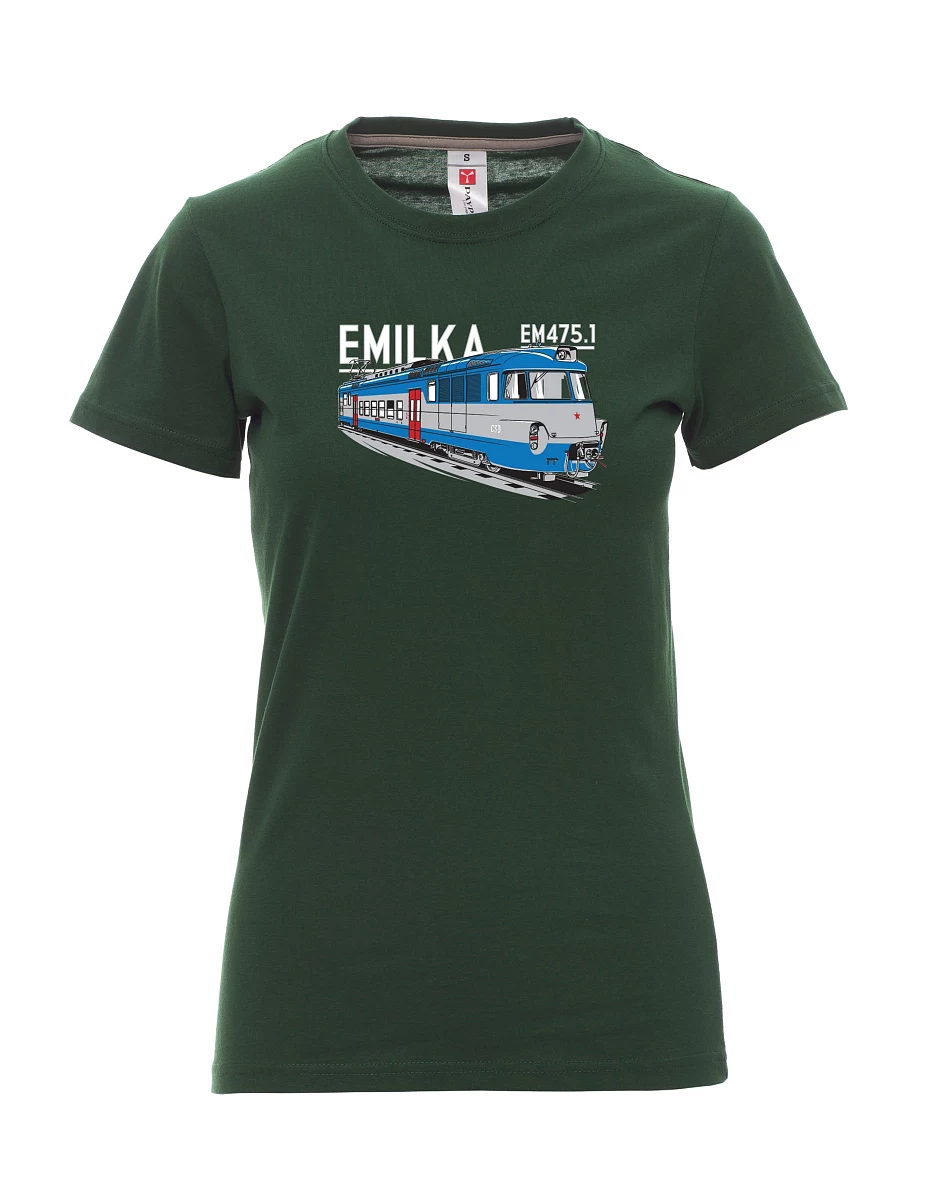 Tmavě zelené dámské tričko Elektrické jednotky 475.1 "Emilka"