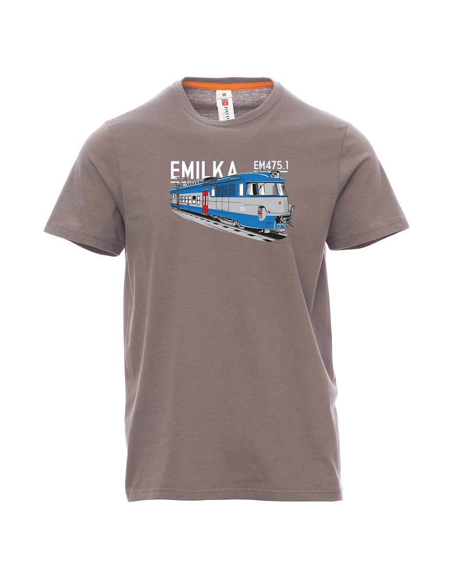 Oceľovo šedé pánské tričko Elektrické jednotky 475.1 "Emilka"