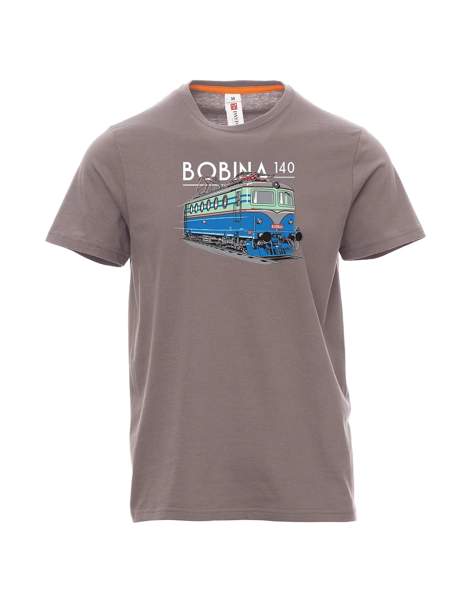 Oceľovo šedé pánské tričko Lokomotíva 140 "Bobina"