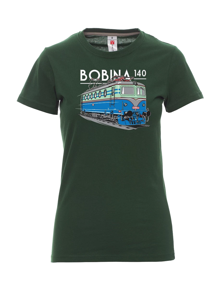 Tmavě zelené dámské tričko Lokomotíva 140 "Bobina"