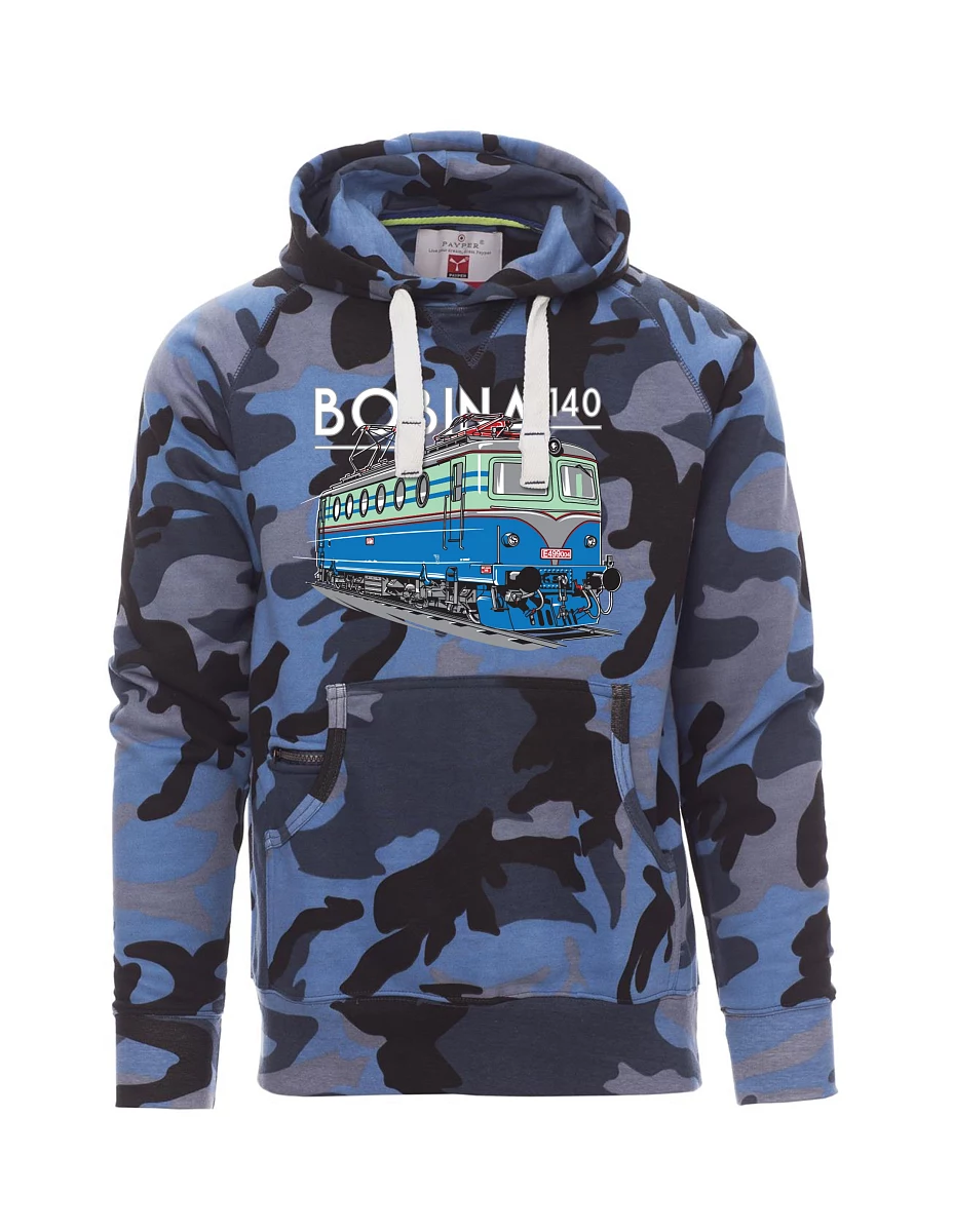 Maskáčová modrá pánská mikina Lokomotíva 140 "Bobina"