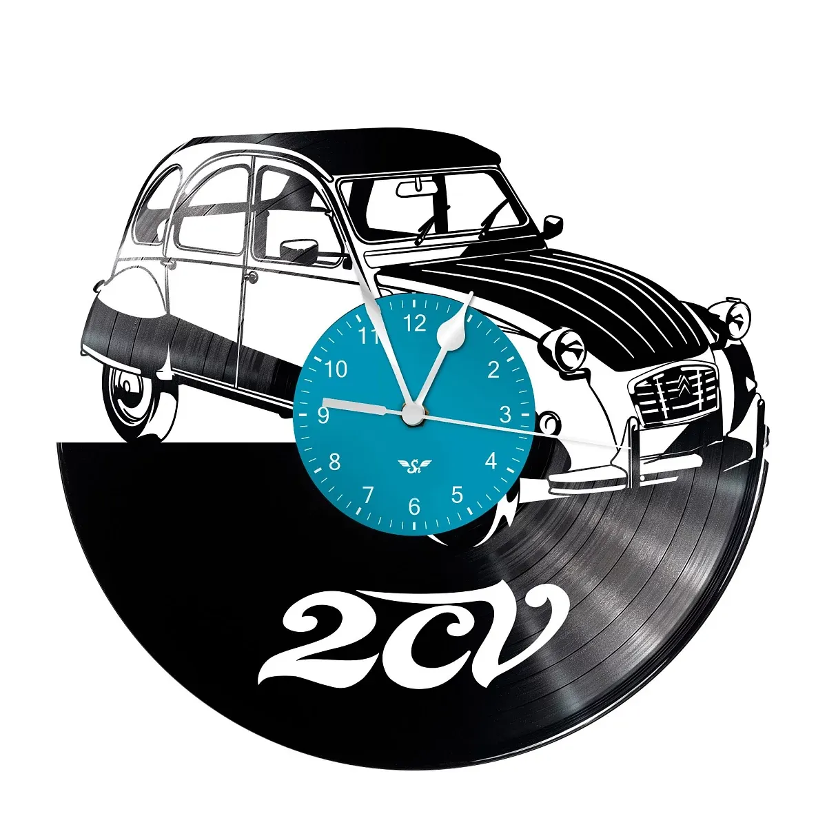 Hodiny z gramoplatne s motívom 2CV