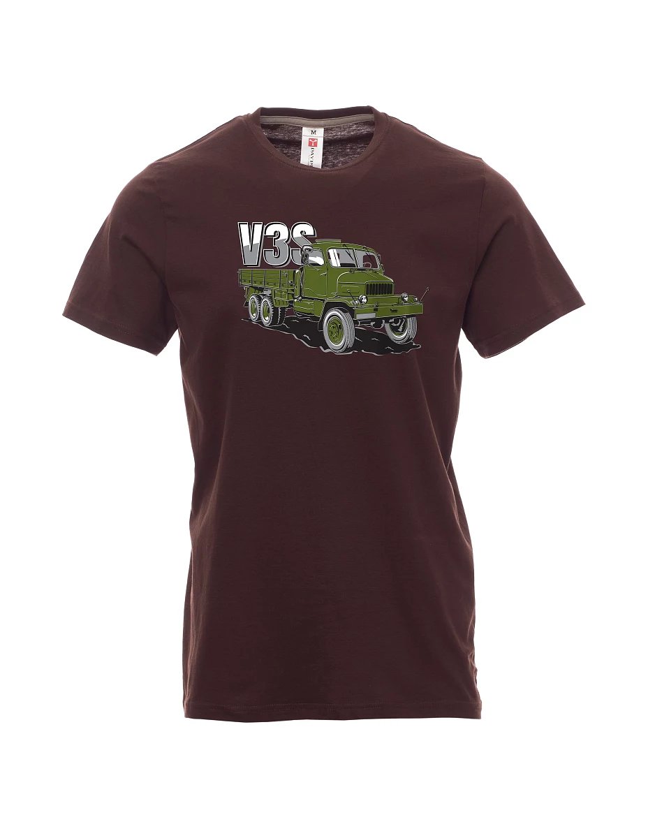 Tmavo hnedé pánské tričko Nákladný automobil V3S Valník