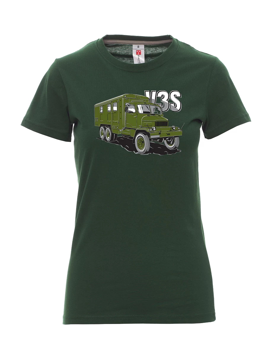 Tmavě zelené dámské tričko Nákladný automobil V3S Skriňa