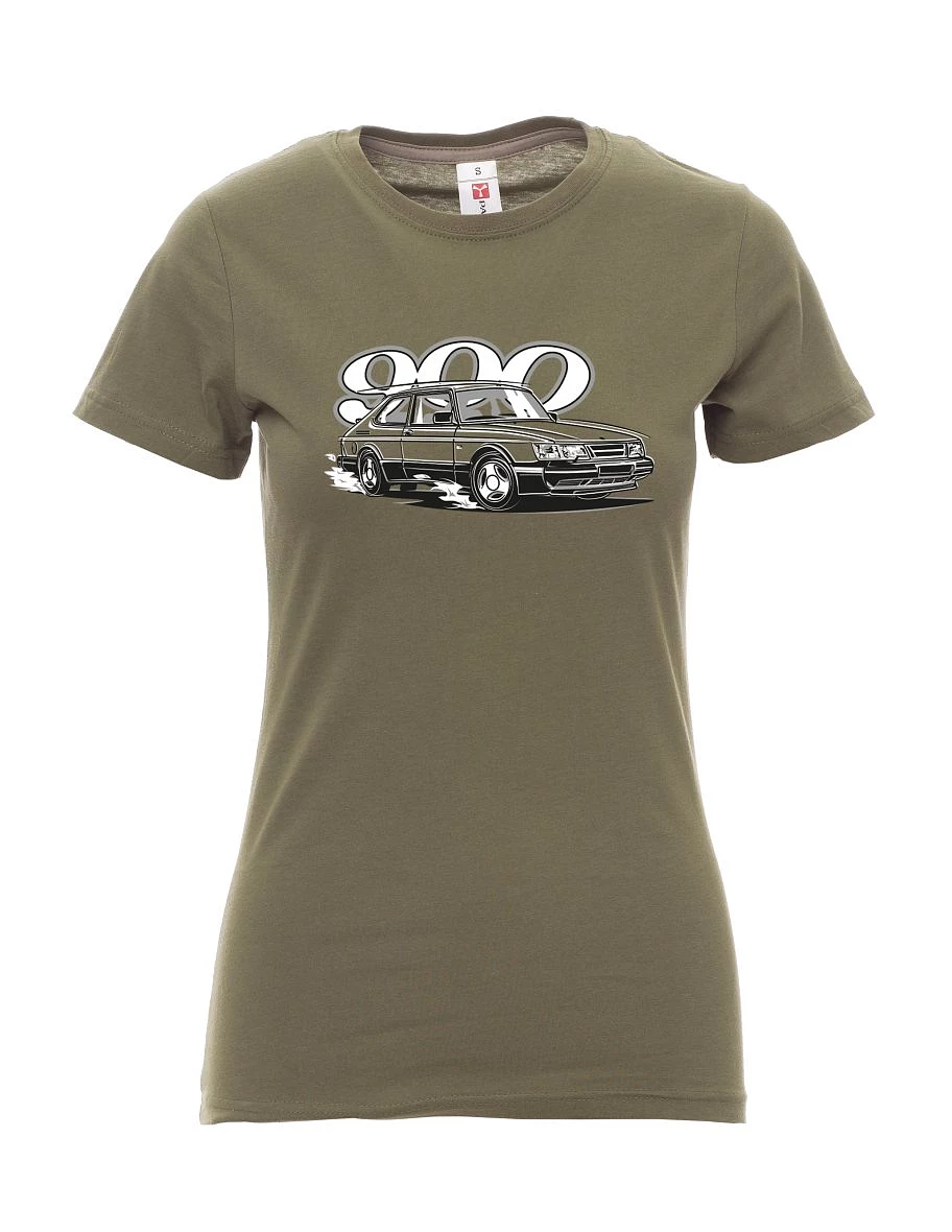 Khaki dámské tričko so Saabom 900