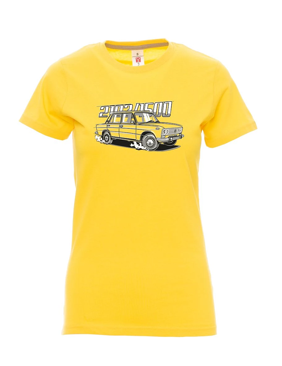 Žluté dámské tričko s motívom Lada 2103 / VAZ 1500