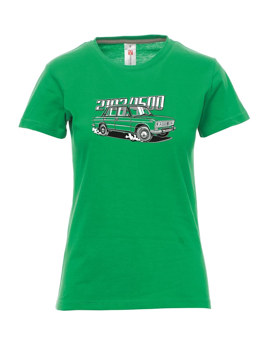 Zelené dámské tričko s motívom Lada 2103 / VAZ 1500
