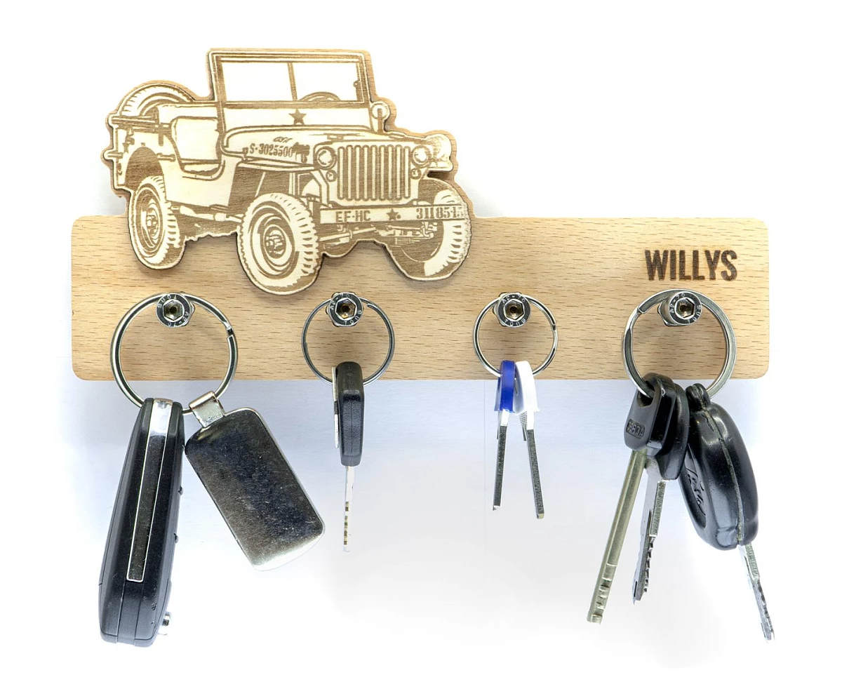 Drevený vešiak na kľúče Willys MB