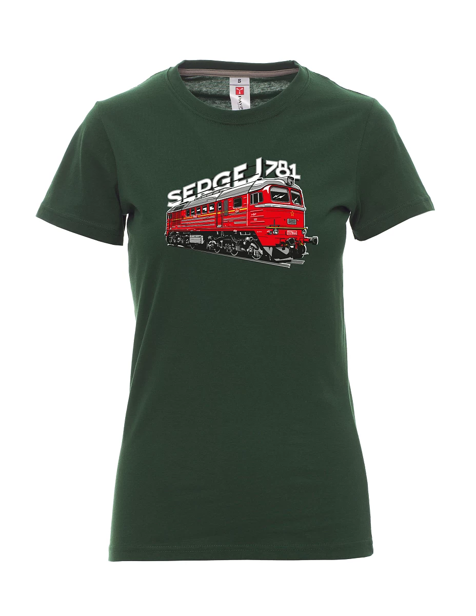 Tmavě zelené dámské tričko Lokomotíva 781 "Sergej" (M62)