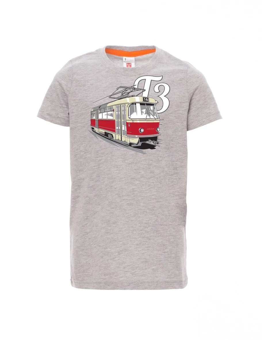 Šedý melír detské tričko Tramvaj T3