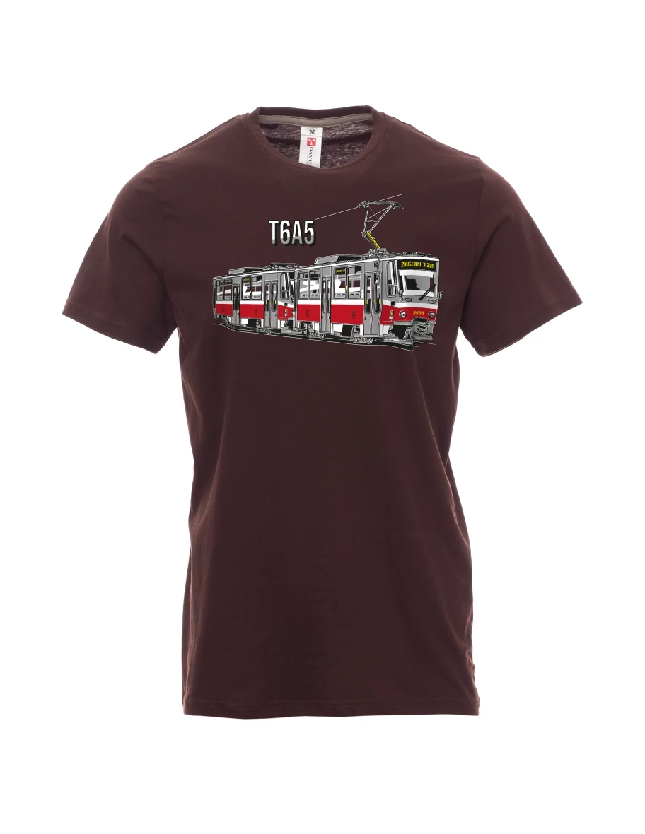 Tmavo hnedé pánské tričko Tramvaj T6A5