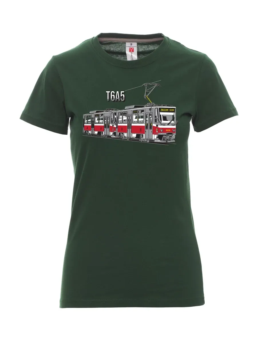 Tmavě zelené dámské tričko Tramvaj T6A5