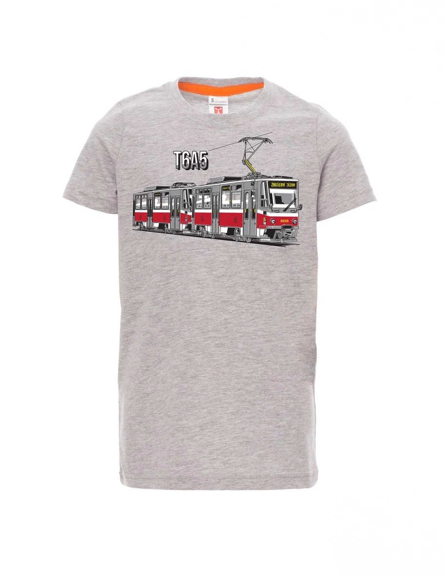 Šedý melír detské tričko Tramvaj T6A5