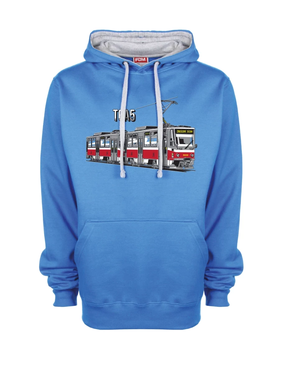 Šedo-modrá mikina Tramvaj T6A5