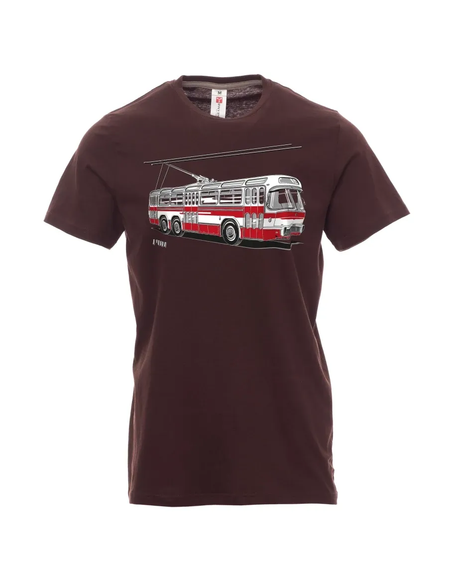 Tmavo hnedé pánské tričko Trolejbus  T401