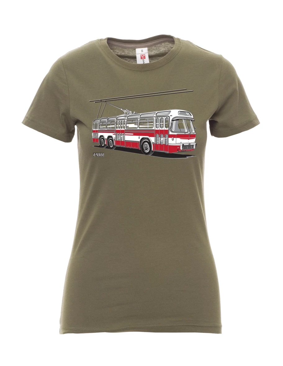 Khaki dámské tričko Trolejbus  T401