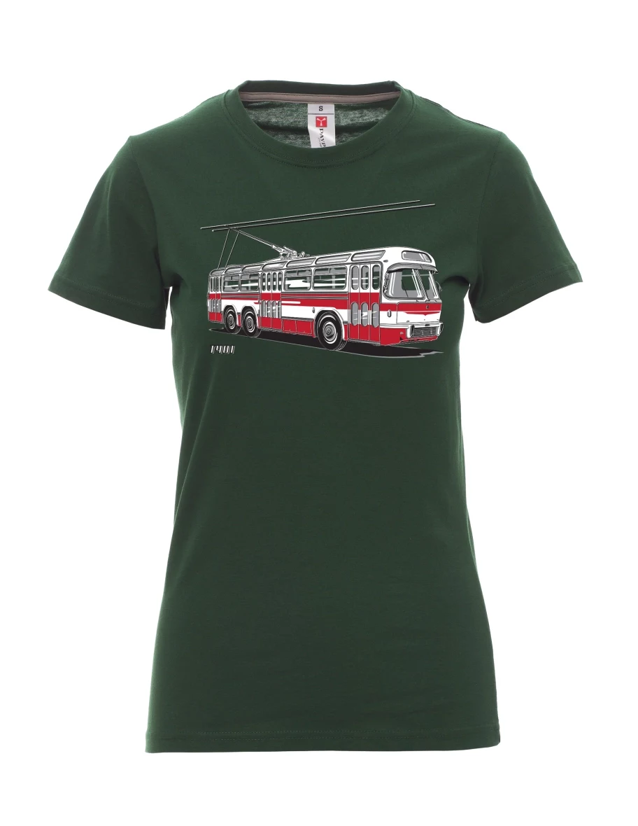 Tmavě zelené dámské tričko Trolejbus  T401