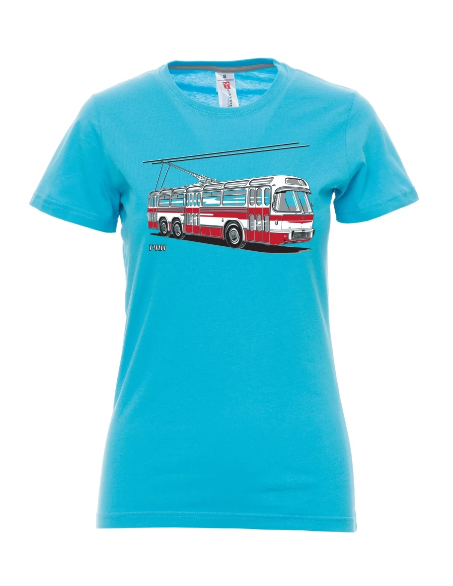 Atolově modré dámské tričko Trolejbus  T401