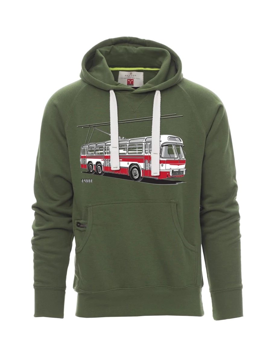 Tmavě zelená pánská mikina Trolejbus  T401