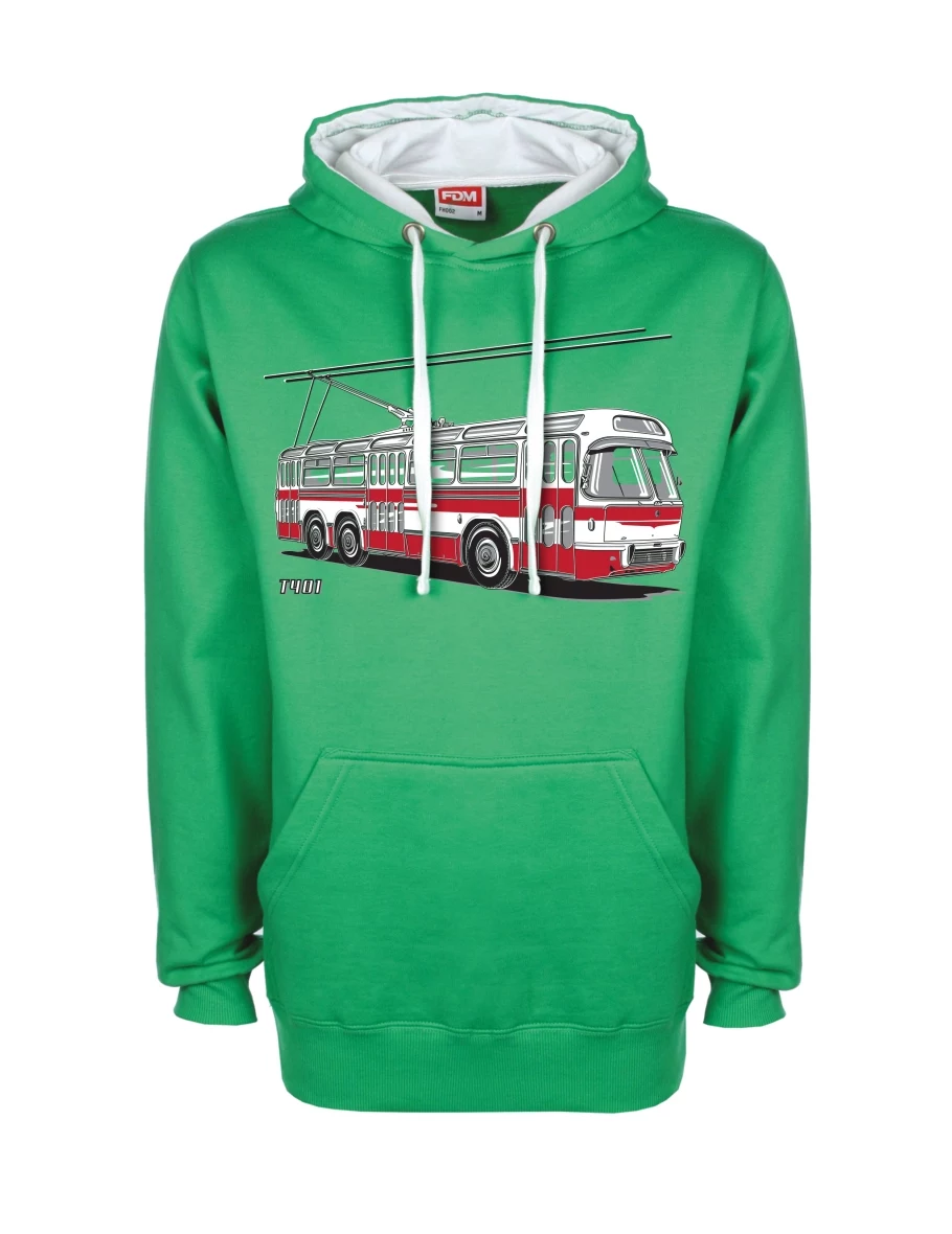 Bílo-zelená mikina Trolejbus  T401