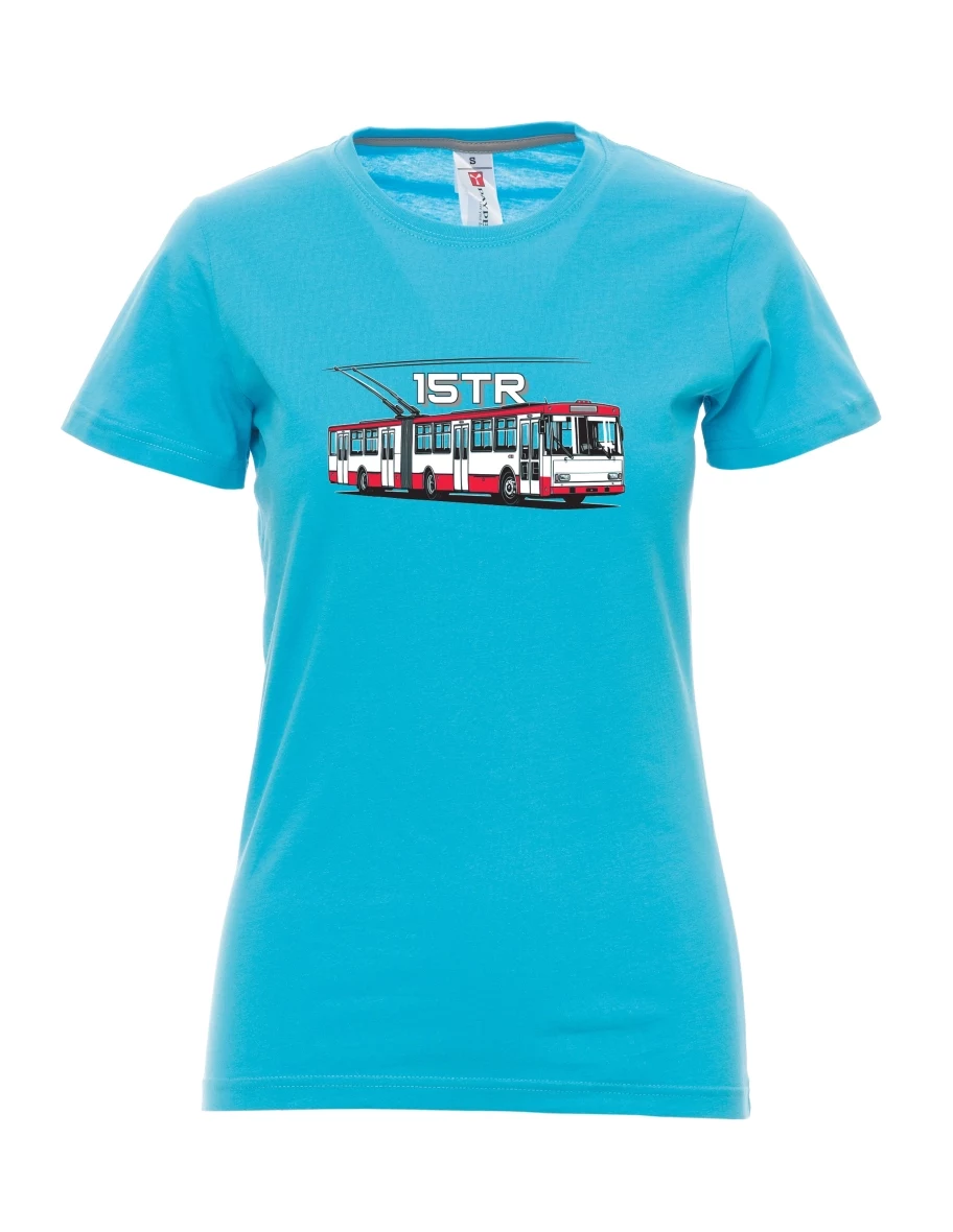 Atolově modré dámské tričko Trolejbus 15TR