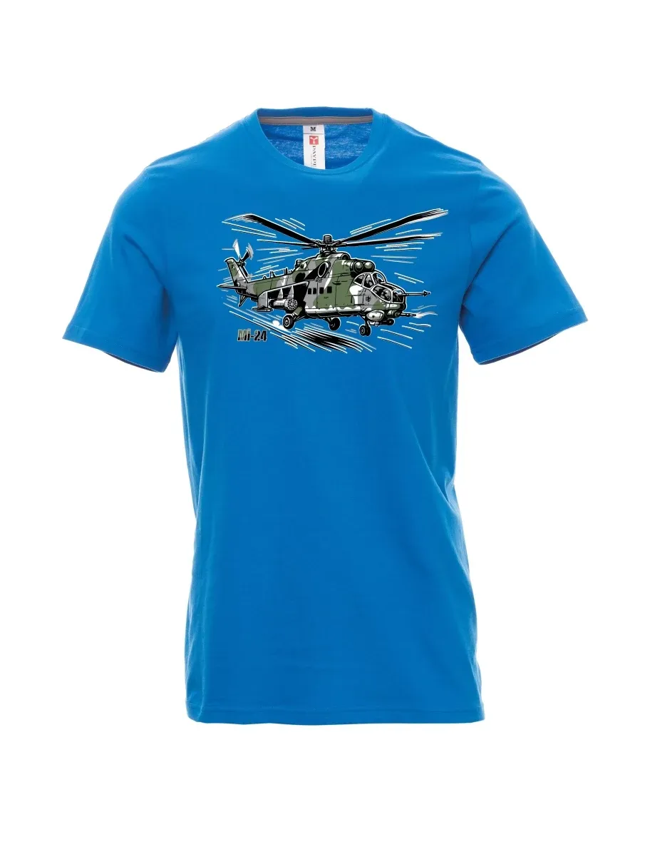 Světle modré pánské tričko Vrtuľník Mi-24